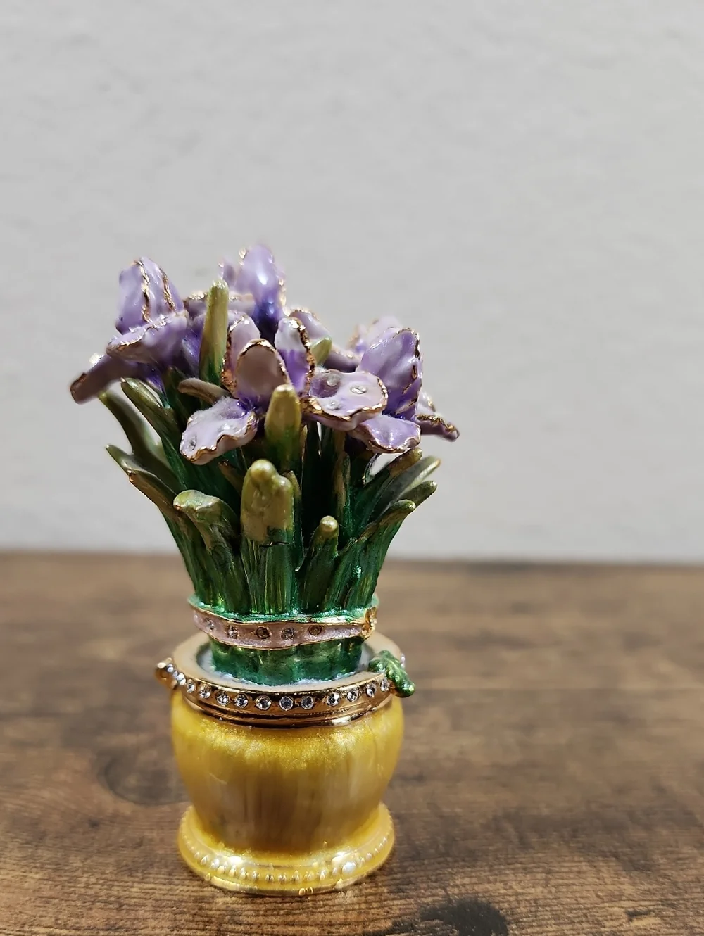 Miniature Jeweled Iris Flower Trinket Holder